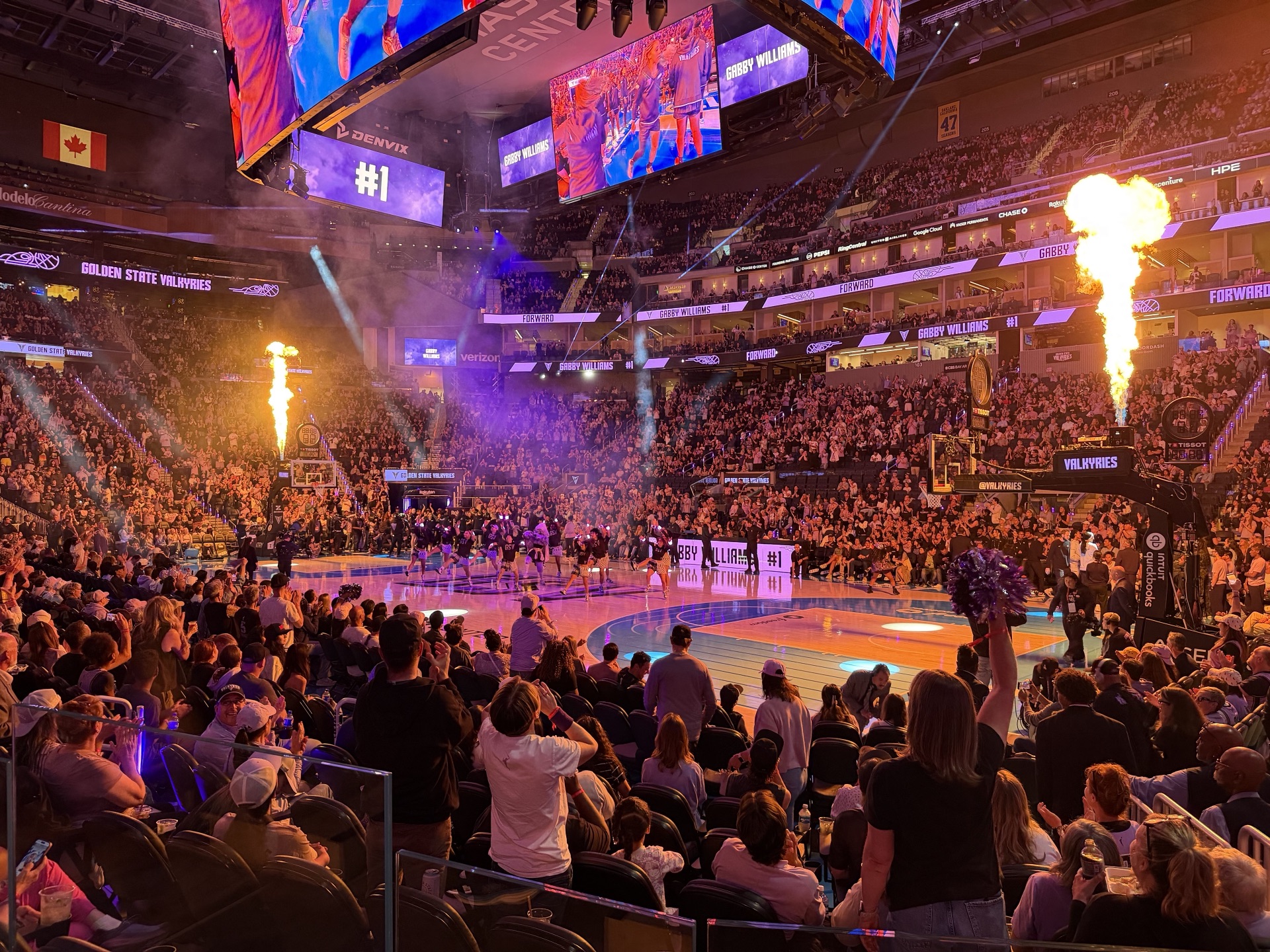 Flame jets and a packed arena as the Golden State Valkyries take the court